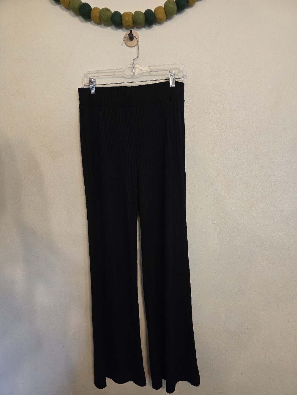 House of Harlow 1960 Pants Womens L Black Ribbed Knit Elastic Waist Wide Leg
